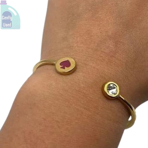 Kate Spade New York Spot the Spade Hinged Pink Bangle Cuff Bracelet 💖 ♠️ - Picture 2 of 5